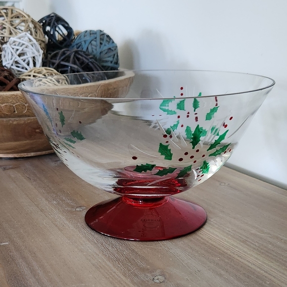 🎄 Gorham Crystal Festive Holiday Bowl – 8.5”, With Box, Christmas Elegance - Picture 13 of 16